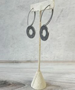 Escape From Paris Textured Circle Long Wire Drop Earrings, Gunmetal 7 Escape From Paris Textured Circle Long Wire Drop Earrings, Gunmetal