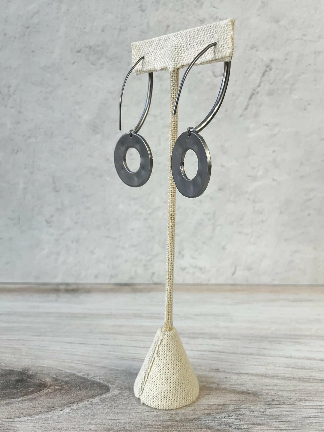 Escape From Paris Textured Circle Long Wire Drop Earrings, Gunmetal 5 Escape From Paris Textured Circle Long Wire Drop Earrings, Gunmetal