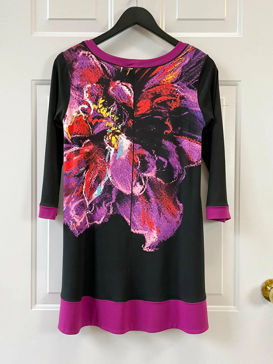 Eva Varro NGB 3/4 Sleeve Neck Band Tunic, Violet/Magenta