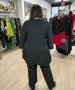 IC Collection Check Pucker Asymmetric Seam Pocket Tunic, Black IC Collection 31 IC Collection Check Pucker Asymmetric Seam Pocket Tunic, Black IC Collection