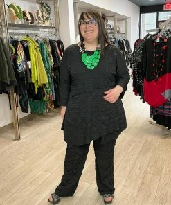 IC Collection Check Pucker Asymmetric Seam Pocket Tunic, Black IC Collection