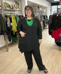 IC Collection Check Pucker Asymmetric Seam Pocket Tunic, Black IC Collection 20 IC Collection Check Pucker Asymmetric Seam Pocket Tunic, Black IC Collection