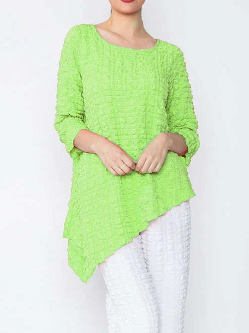 IC Collection Check Pucker Asymmetric Side Drape Top, Apple IC Collection