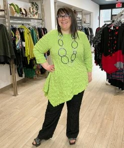 IC Collection Check Pucker Asymmetric Side Drape Top, Apple IC Collection