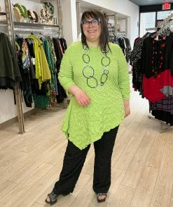 IC Collection Check Pucker Asymmetric Side Drape Top, Apple IC Collection