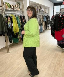 IC Collection Check Pucker Asymmetric Side Drape Top, Apple IC Collection