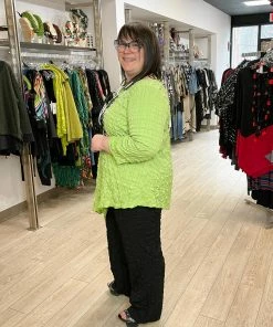 IC Collection Check Pucker Asymmetric Side Drape Top, Apple IC Collection