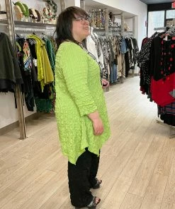 IC Collection Check Pucker Asymmetric Side Drape Top, Apple IC Collection