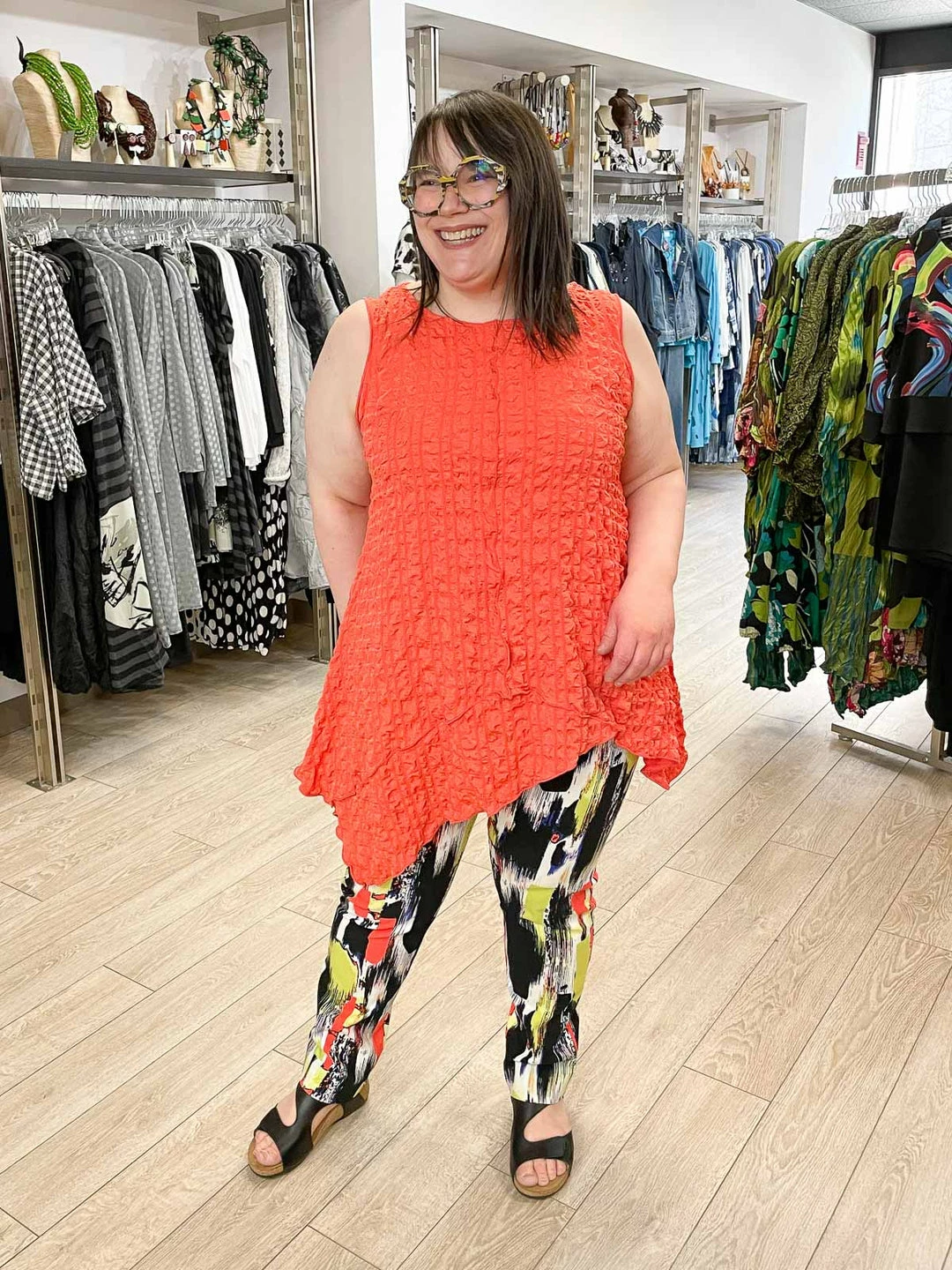 IC Collection Check Pucker Asymmetric Tank, Coral IC Collection 4 IC Collection Check Pucker Asymmetric Tank, Coral IC Collection