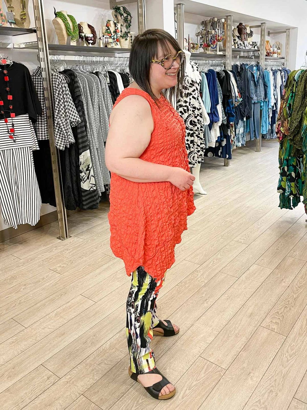 IC Collection Check Pucker Asymmetric Tank, Coral IC Collection 5 IC Collection Check Pucker Asymmetric Tank, Coral IC Collection