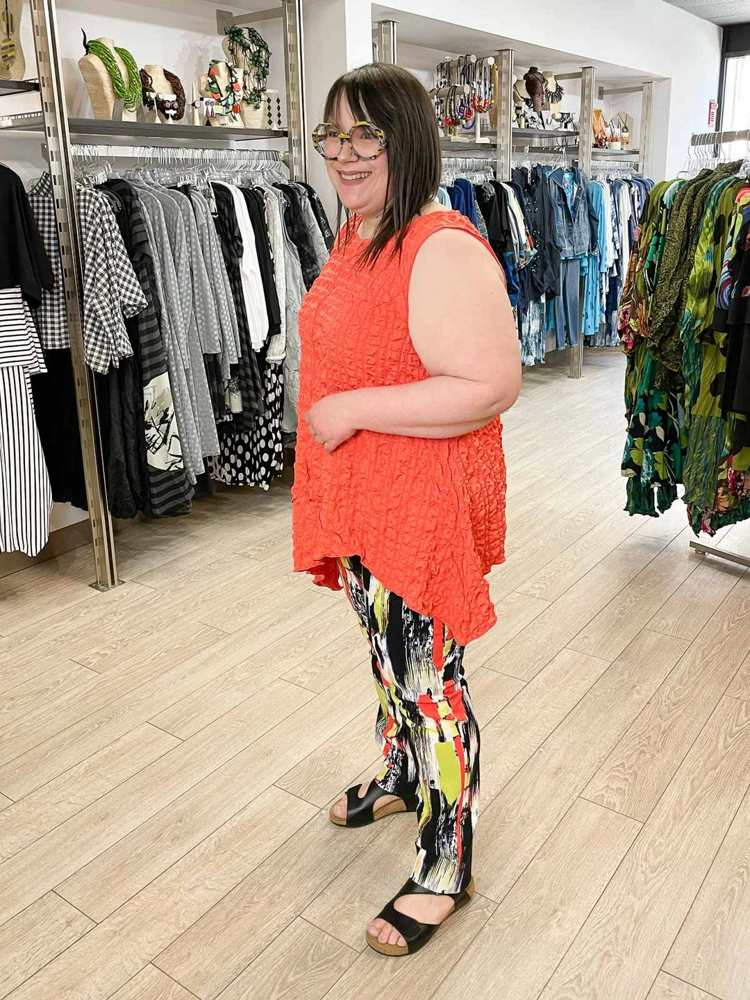 IC Collection Check Pucker Asymmetric Tank, Coral IC Collection 6 IC Collection Check Pucker Asymmetric Tank, Coral IC Collection