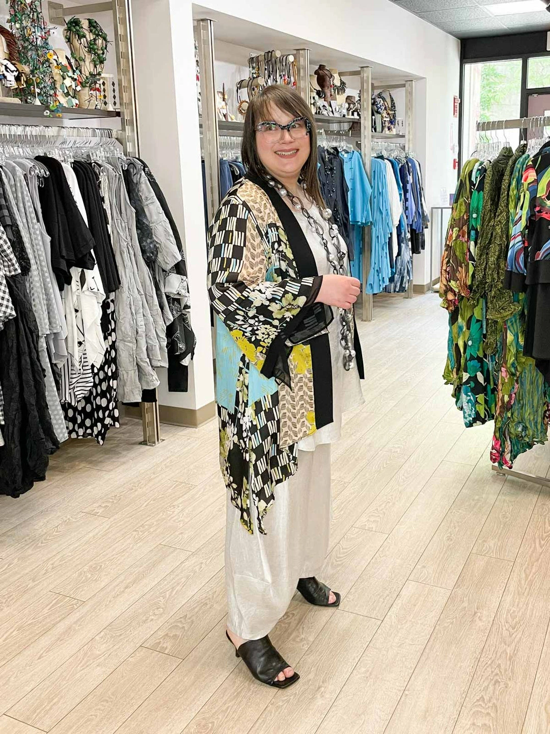 IC Collection Mixed Print Flutter Sleeve Cover Up, Turquoise IC Collection 6 IC Collection Mixed Print Flutter Sleeve Cover Up, Turquoise IC Collection