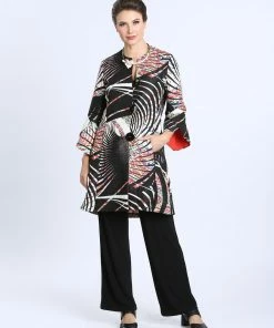 IC Collection Multicolor Print Bell Sleeve Jacket, Black IC Collection