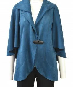 IC Collection IC Collection Sueded Kimono Sleeve Jacket, Teal