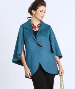 IC Collection IC Collection Sueded Kimono Sleeve Jacket, Teal