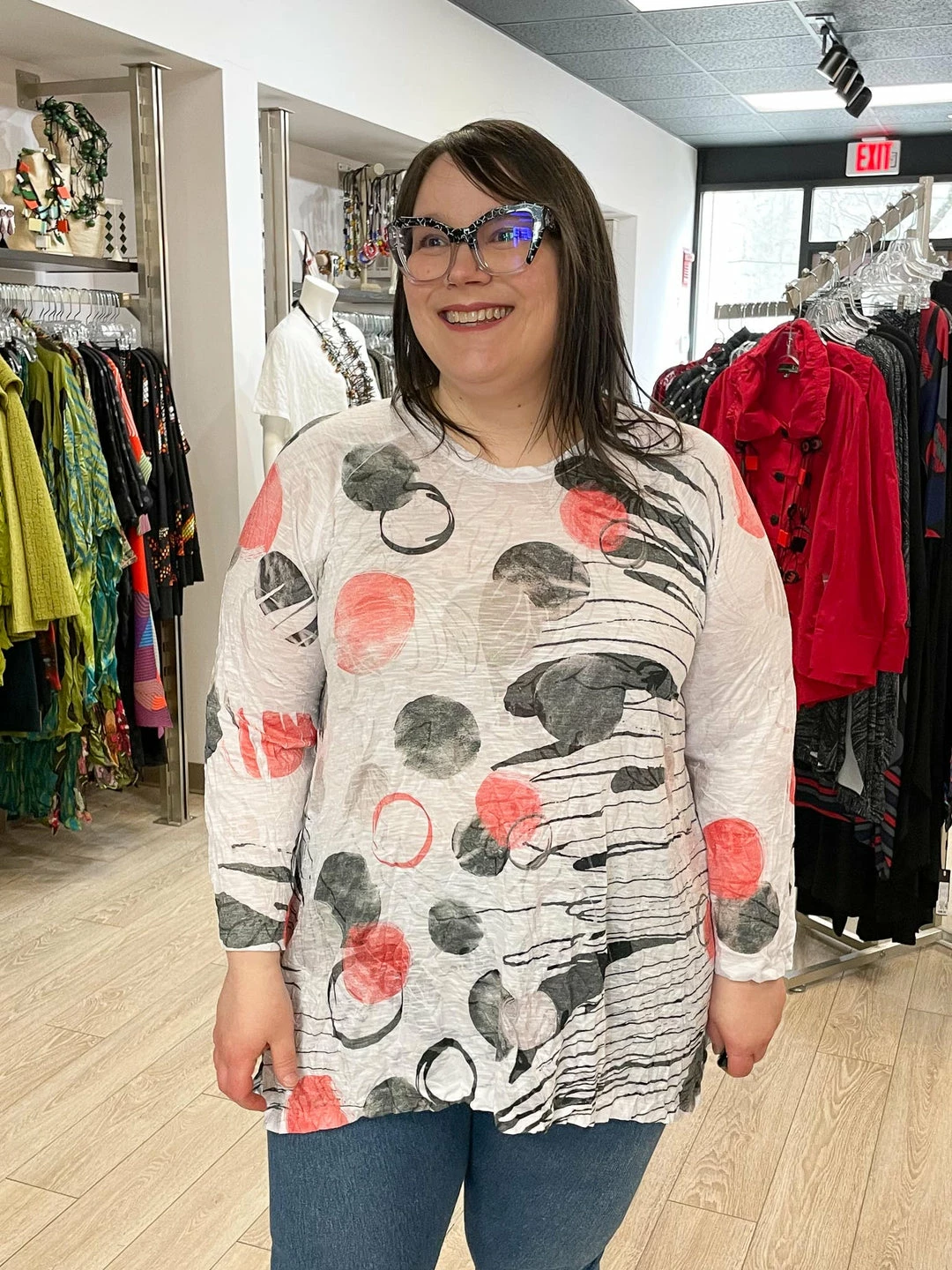 Jess & Jane Jess & Jane Dazzling Crushed Burnout Raglan Hi Lo Top, Multi