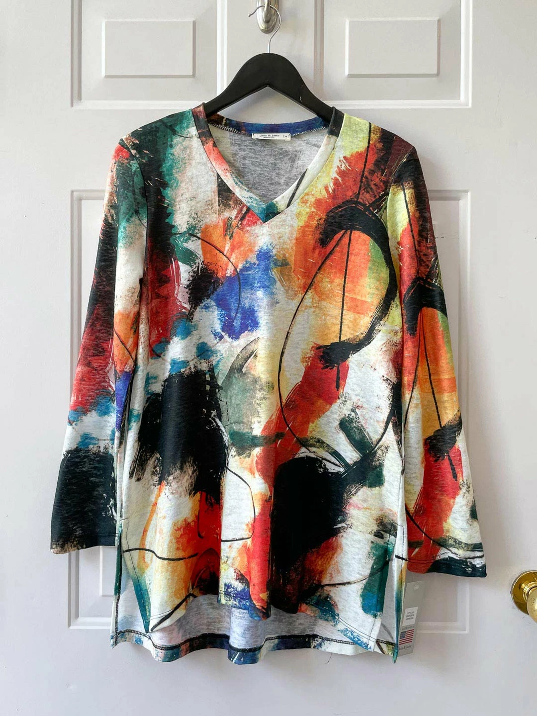 Jess & Jane Jess & Jane Genesis Brushed V-Neck Hi-Low Tunic Top, Multi