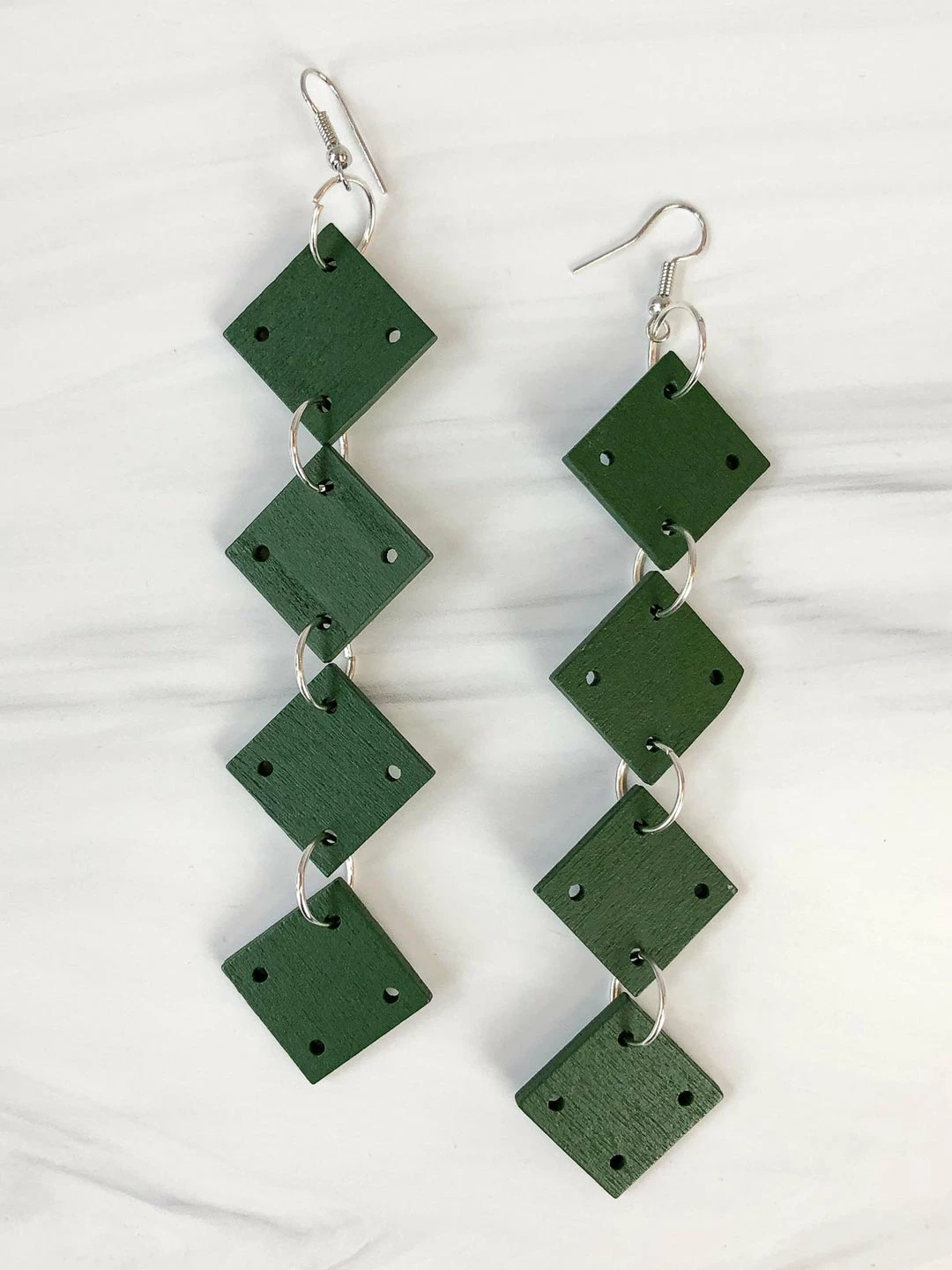 Jianhui London Jianhui London 4 Square Drop Earrings, Racing Green