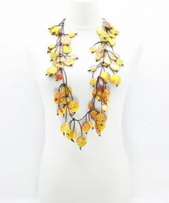 Jianhui London Hand Painted Coins On Leatherette Necklace, Yellow Graffiti Jianhui London