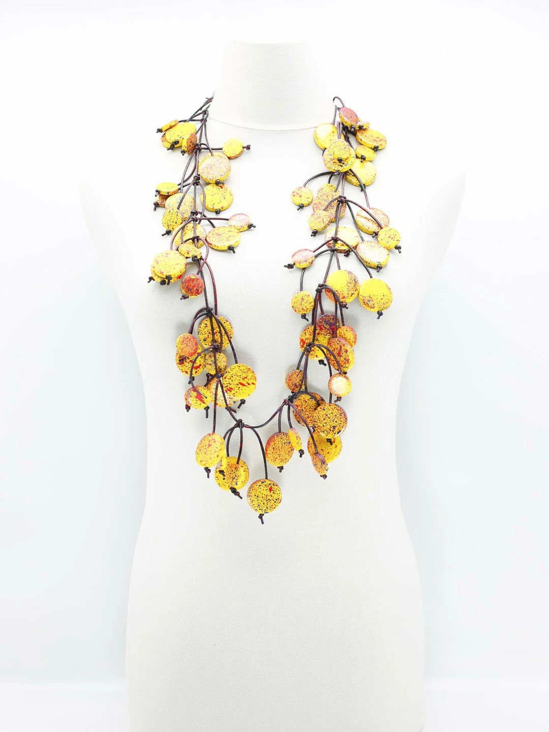 Jianhui London Hand Painted Coins On Leatherette Necklace, Yellow Graffiti Jianhui London