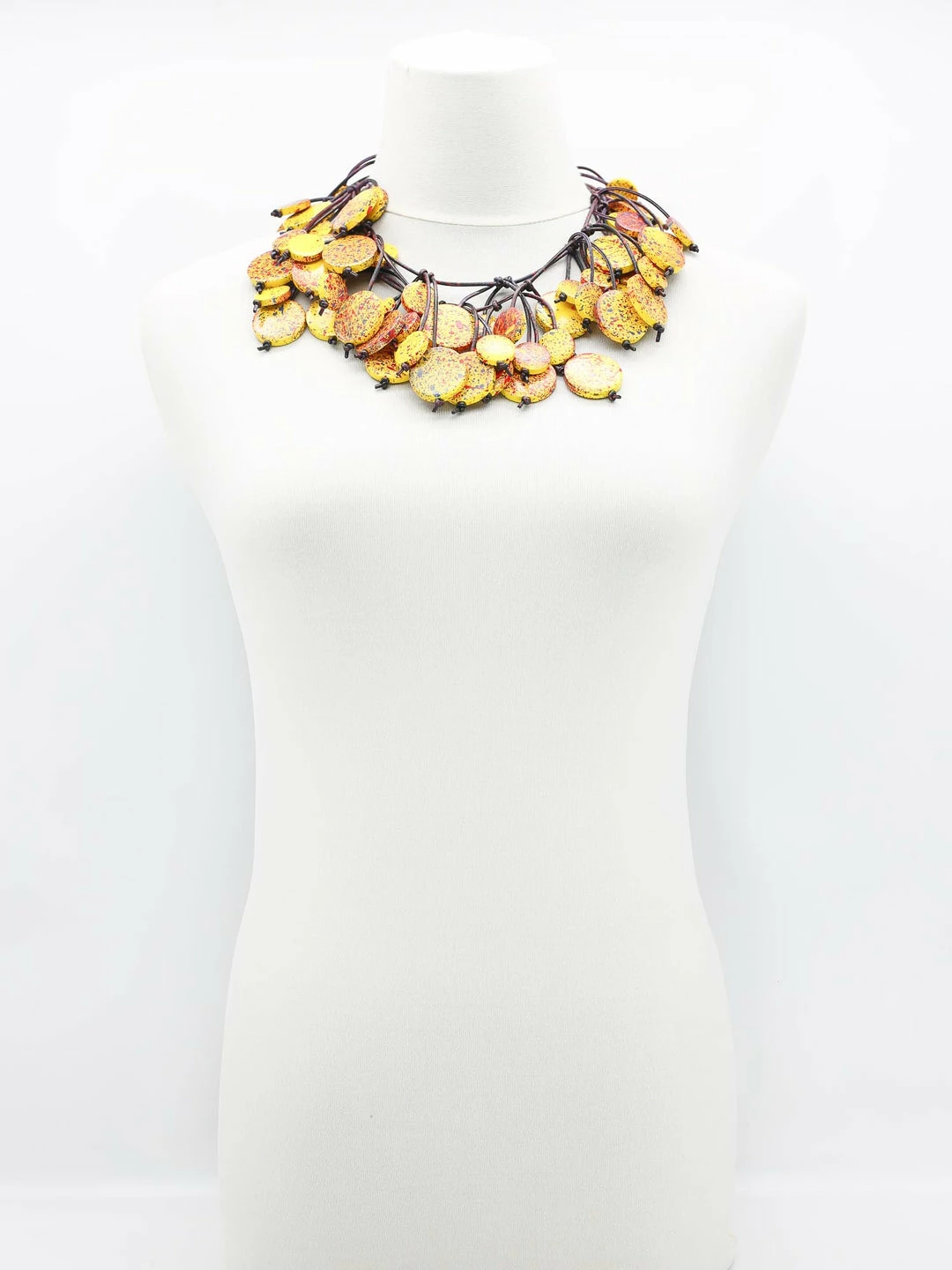 Jianhui London Hand Painted Coins On Leatherette Necklace, Yellow Graffiti Jianhui London