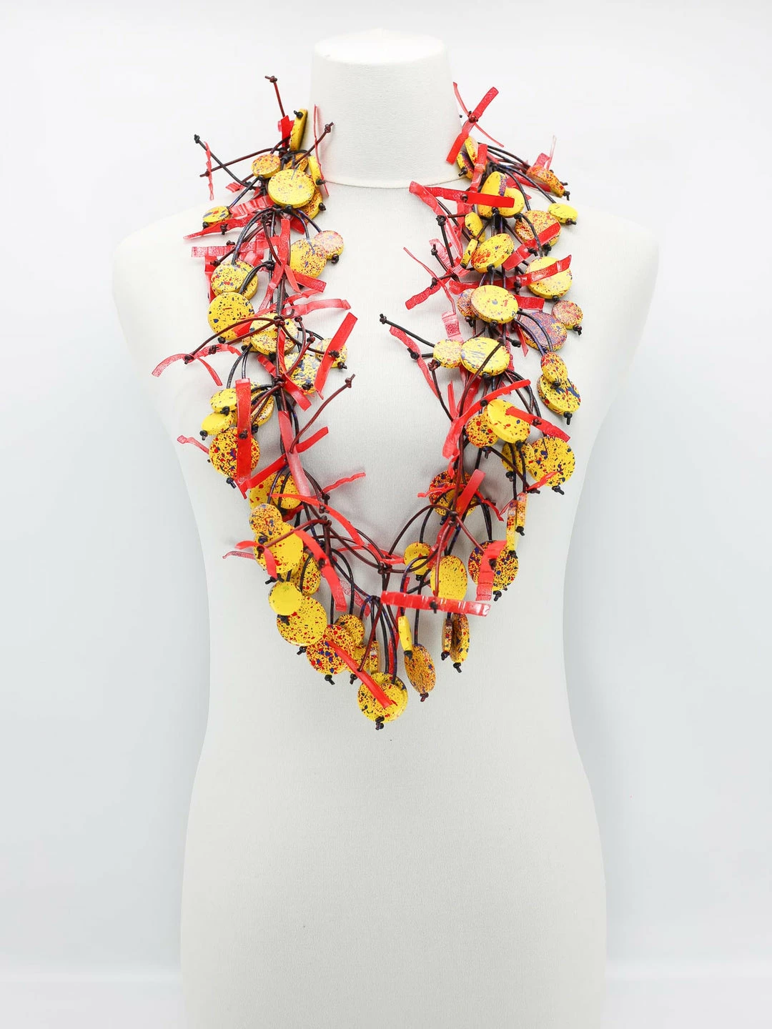 Jianhui London Hand Painted Coins On Leatherette Necklace, Yellow Graffiti Jianhui London