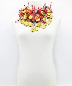 Jianhui London Hand Painted Coins On Leatherette Necklace, Yellow Graffiti Jianhui London