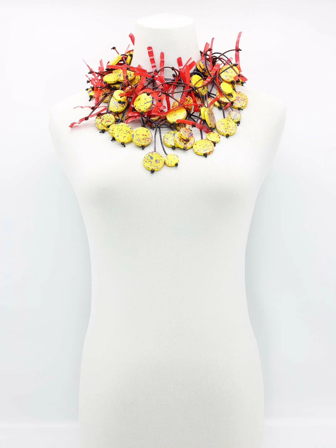 Jianhui London Hand Painted Coins On Leatherette Necklace, Yellow Graffiti Jianhui London