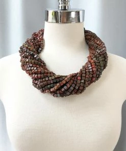 Jianhui London Jianhui London Hand Painted The Next Pashmina Beaded Necklace, Wine/Green 9 Jianhui London Jianhui London Hand Painted The Next Pashmina Beaded Necklace, Wine/Green