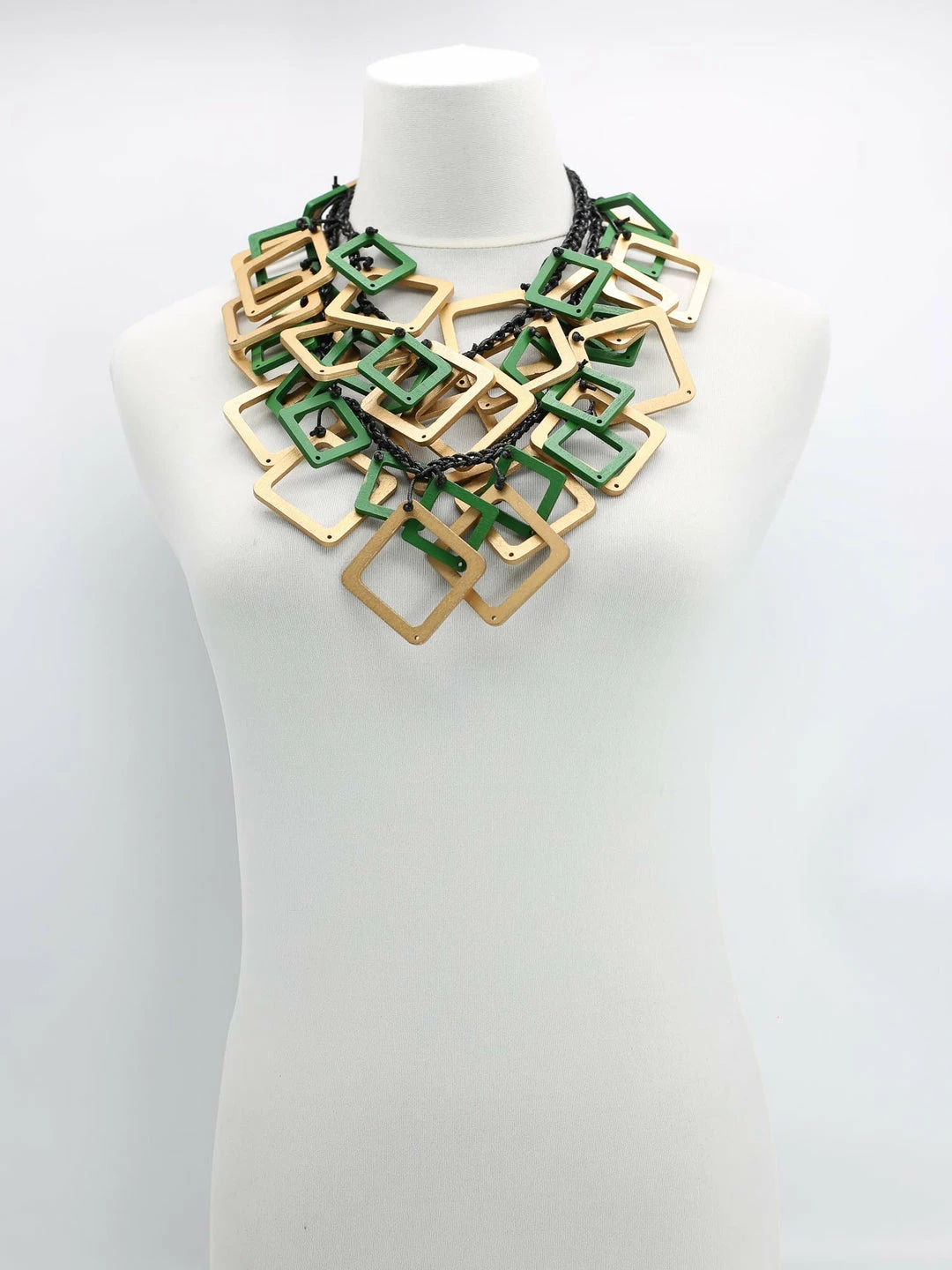 Jianhui London Jianhui London Long Mixed Squares Crochet Necklace, Gold/Green 4 Jianhui London Jianhui London Long Mixed Squares Crochet Necklace, Gold/Green