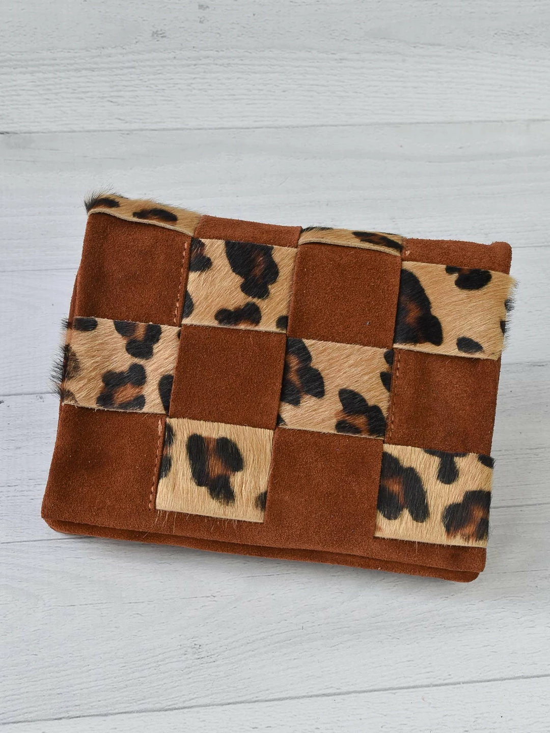 Jijou Capri Damier Mix Woven Suede Crossbody Bag, Large Cheetah Jijou Capri