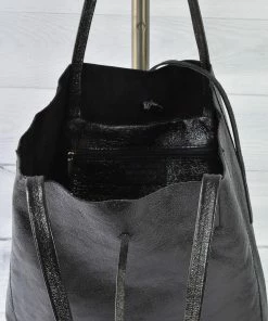 Jijou Capri Metallic Leather Tote Bag, Black 7 Jijou Capri Metallic Leather Tote Bag, Black