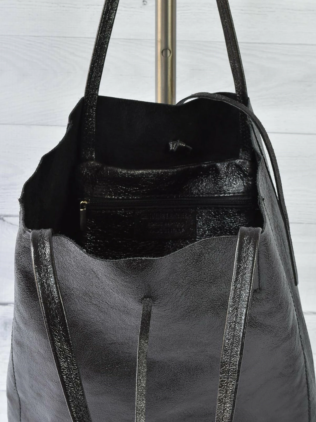 Jijou Capri Metallic Leather Tote Bag, Black 5 Jijou Capri Metallic Leather Tote Bag, Black