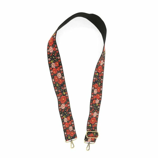 Joy Susan 2" Floral Embroidered Guitar Strap, Red/Pink