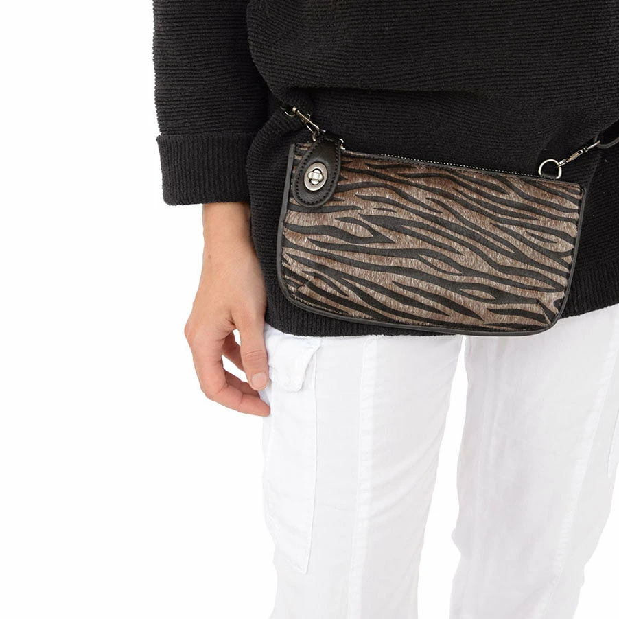 Joy Susan Mini Crossbody Wristlet Clutch, Black Faux Fur Brown Zebra 7 Joy Susan Mini Crossbody Wristlet Clutch, Black Faux Fur Brown Zebra