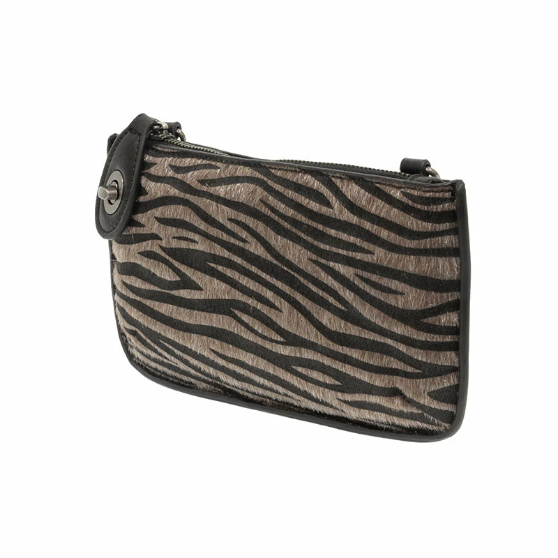 Joy Susan Mini Crossbody Wristlet Clutch, Black Faux Fur Brown Zebra 4 Joy Susan Mini Crossbody Wristlet Clutch, Black Faux Fur Brown Zebra