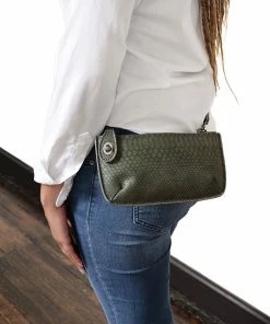 Joy Susan Joy Susan Python Mini Crossbody Wristlet Clutch, Chive