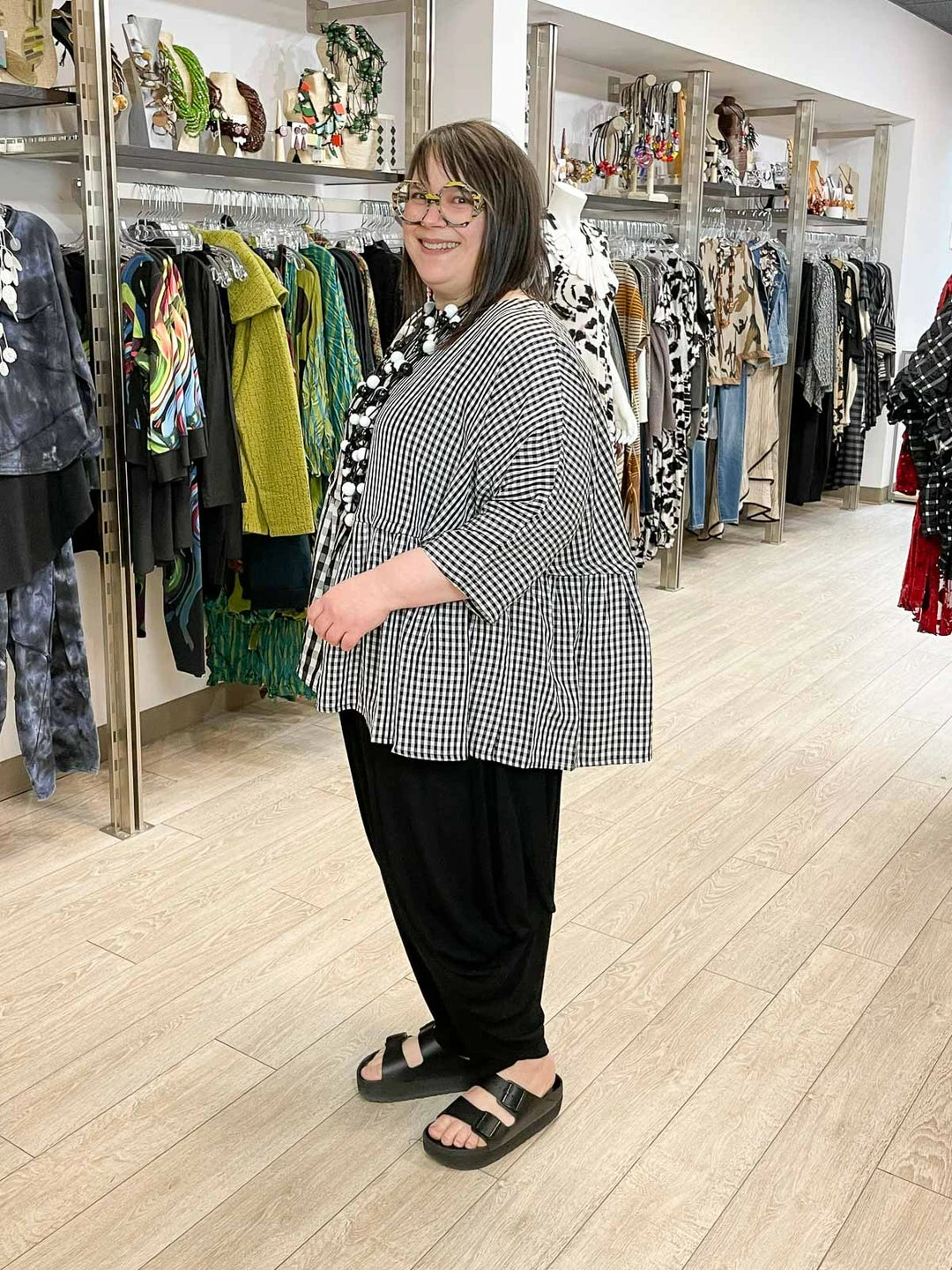 Kedem Sasson Check Mix Oversized Peplum Top, Black/White Kedem Sasson 5 Kedem Sasson Check Mix Oversized Peplum Top, Black/White Kedem Sasson