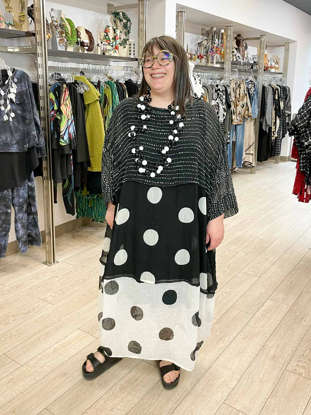 Kedem Sasson Kedem Sasson Sheer Crush Oversized Trio Dress, Black/White