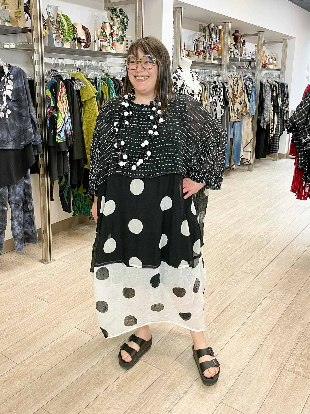 Kedem Sasson Kedem Sasson Sheer Crush Oversized Trio Dress, Black/White