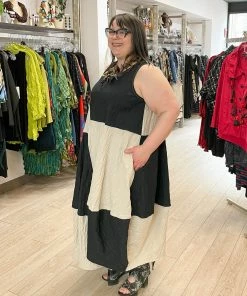 Kedem Sasson Sleeveless Cocoon Panel Dress, Black/Tan