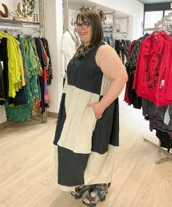 Kedem Sasson Sleeveless Cocoon Panel Dress, Black/Tan 8 Kedem Sasson Sleeveless Cocoon Panel Dress, Black/Tan