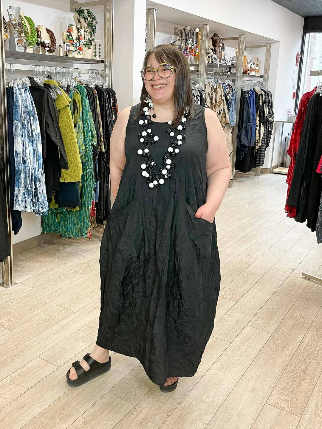 Kedem Sasson Kedem Sasson Taffeta Crush Sleeveless Pocket Dress, Black 3 Kedem Sasson Kedem Sasson Taffeta Crush Sleeveless Pocket Dress, Black