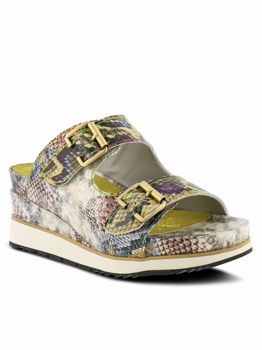 L'Artiste Kitty Platform Slide Sandal In Lime Multi L'Artiste