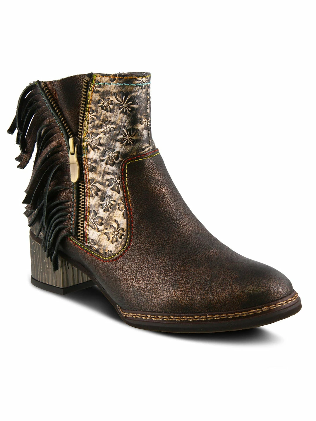L'Artiste L'Artiste Kami Fringe Bootie In Bronze Multi