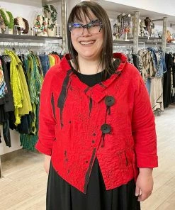 Mara Gibbucci Embroidered Short Jacket, Red Mara Gibbucci