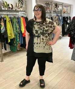 Mara Gibbucci Printed Cinch Tunic, Taupe/Black