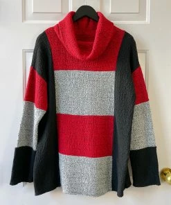 Margaret Winters Margaret Winters Color Block Cowl Tunic, Red/Grey/Black