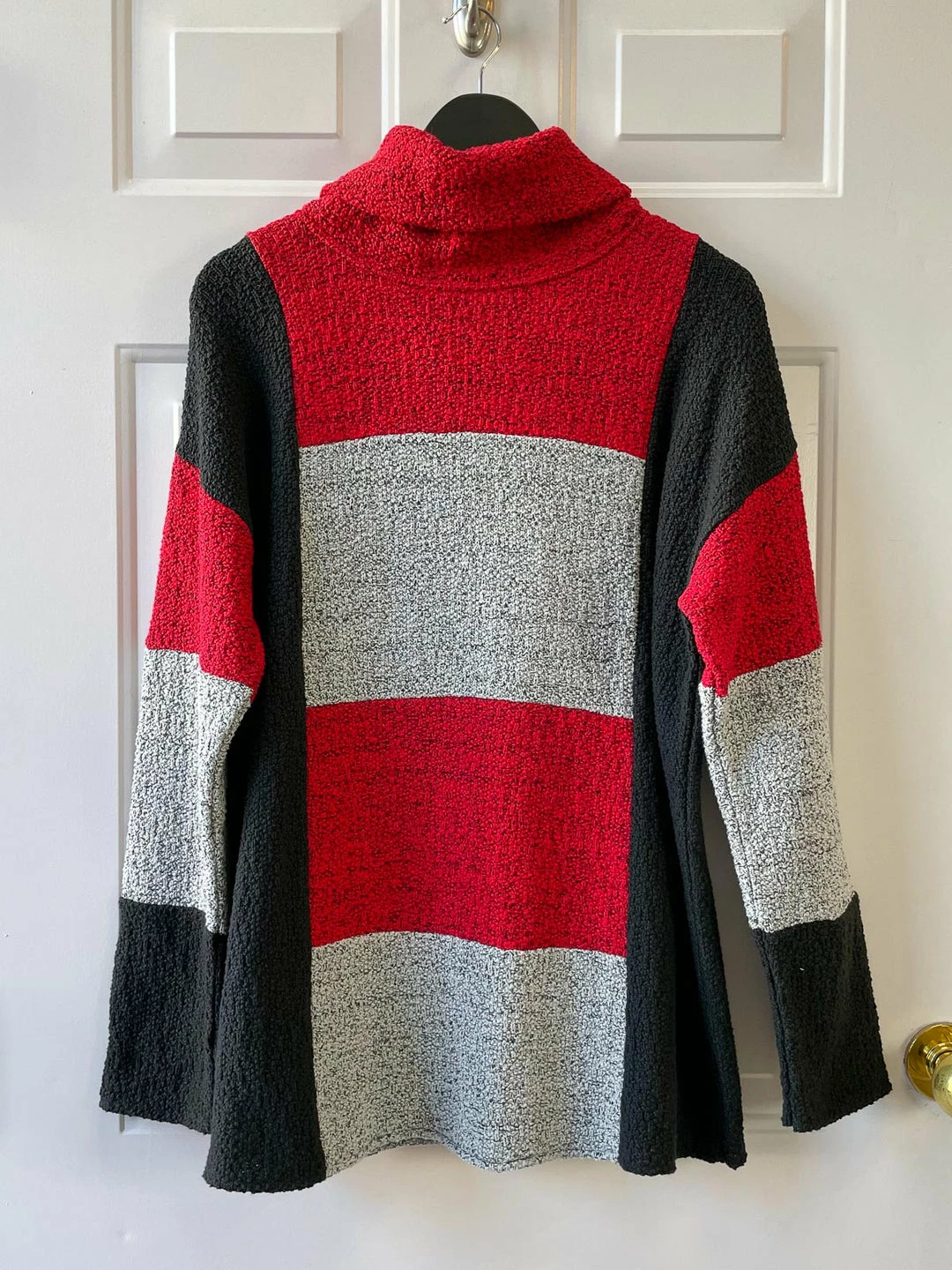 Margaret Winters Margaret Winters Color Block Cowl Tunic, Red/Grey/Black