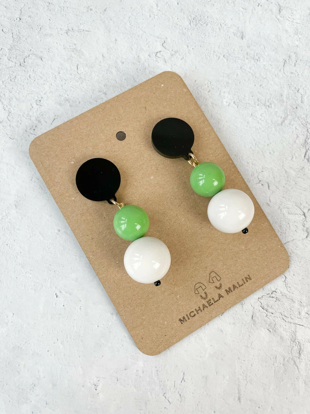 Michaela Malin Large Snowie Earrings, White/Green Michaela Malin 3 Michaela Malin Large Snowie Earrings, White/Green Michaela Malin